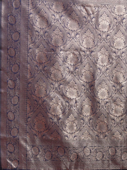 Astita Navy Blue Banarasi Silk Saree with Zari Weaving – A Timeless Tale of Elegance