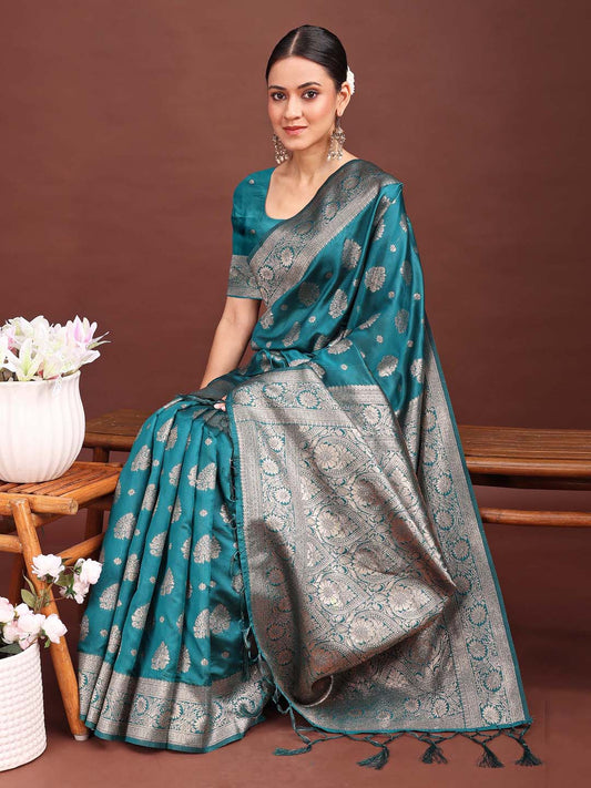 Astita Sea Green Banarasi Silk Saree with Zari Weaving – A Timeless Tale of Elegance