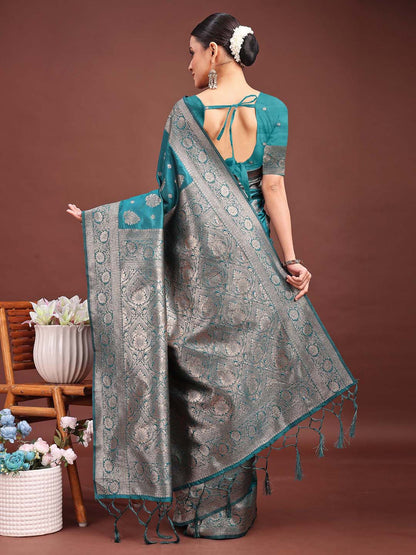 Astita Sea Green Banarasi Silk Saree with Zari Weaving – A Timeless Tale of Elegance