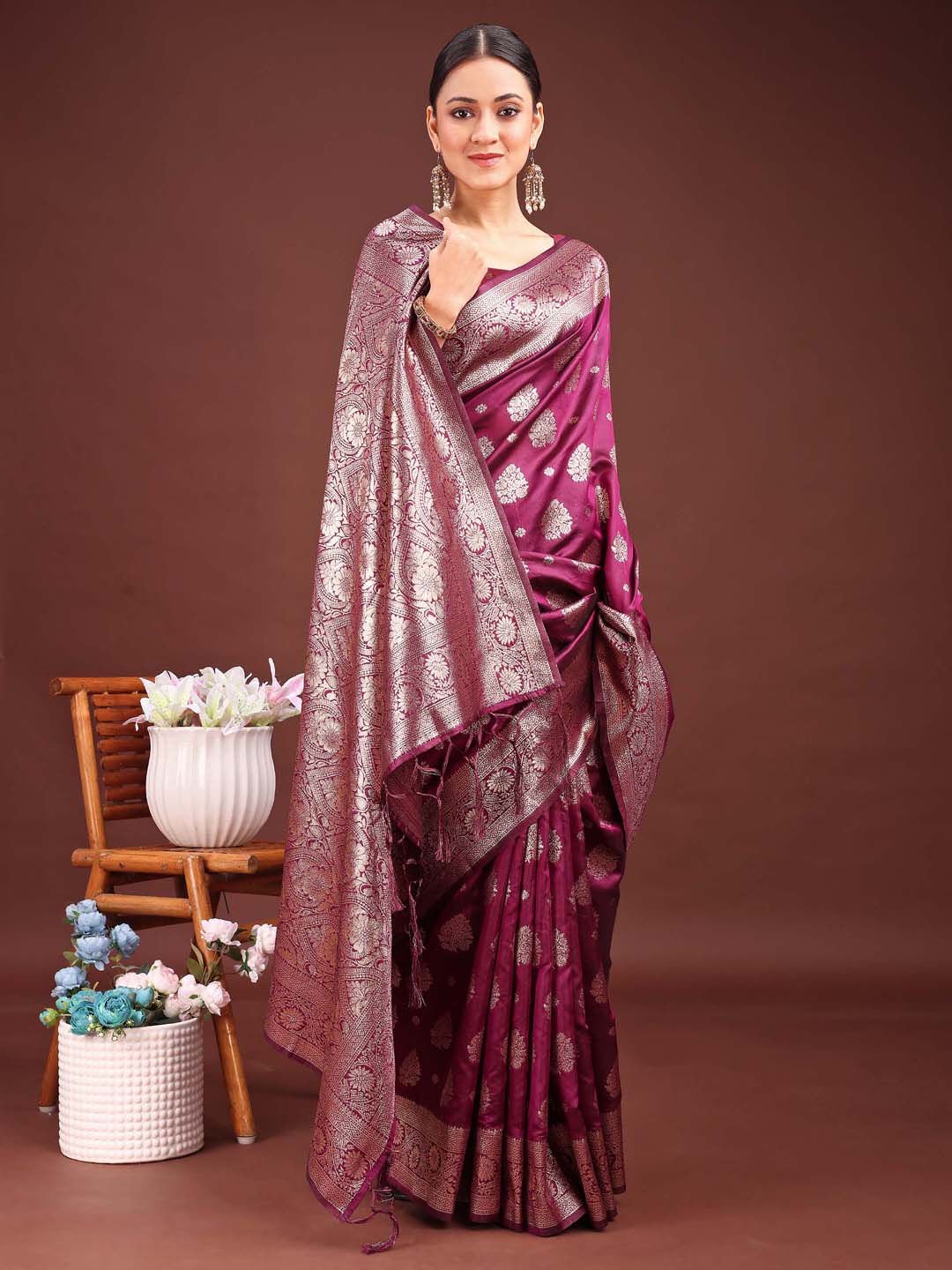 Astita Purple Banarasi Silk Saree with Zari Weaving – A Timeless Tale of Elegance