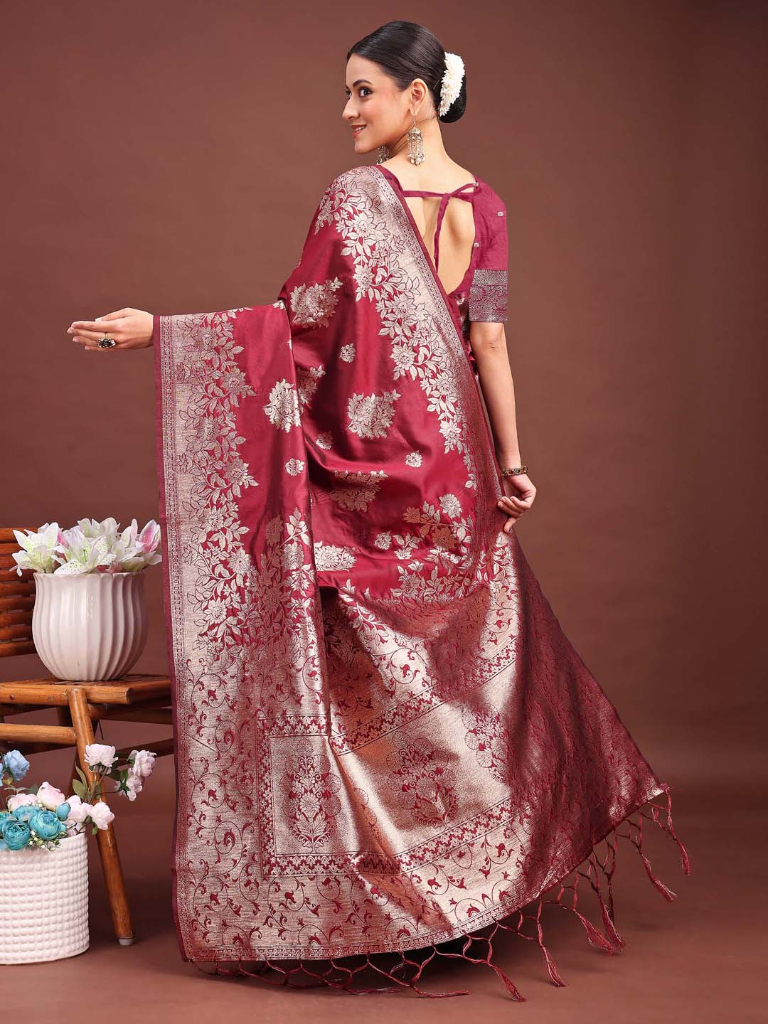Astita Purple Banarasi Silk Saree with Zari Weaving – A Timeless Tale of Elegance