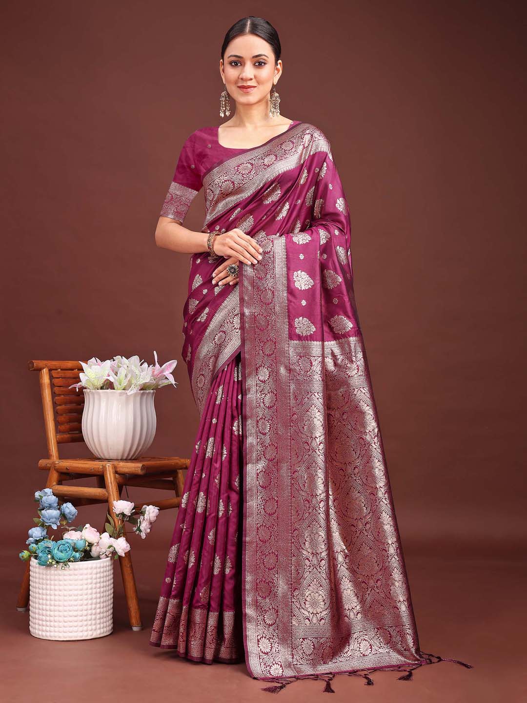 Astita Purple Banarasi Silk Saree with Zari Weaving – A Timeless Tale of Elegance