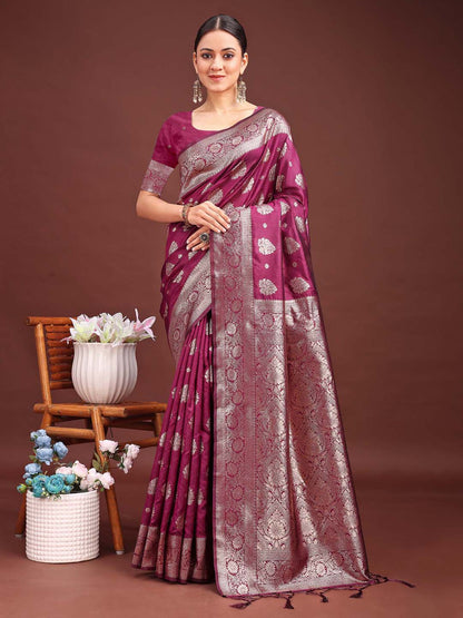 Astita Purple Banarasi Silk Saree with Zari Weaving – A Timeless Tale of Elegance