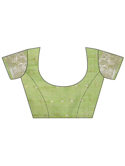 Astita Elegant Light Green Linen Cotton Saree with Zari Border & Woven Motifs – Perfect for Sophisticated Everyday & Festive Looks