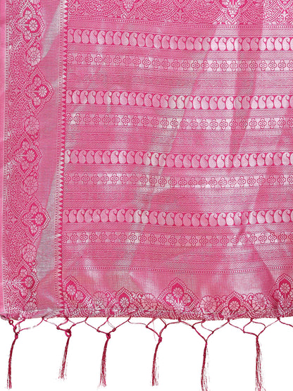Graceful Light & Dark Pink Silk Saree with Rich Woven Border & Paisley Pallu