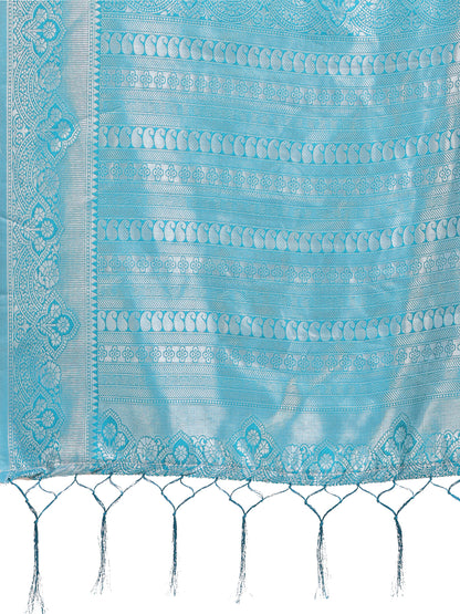 Graceful Light & Dark Yellow Silk Saree with Rich Woven Border & Paisley Pallu