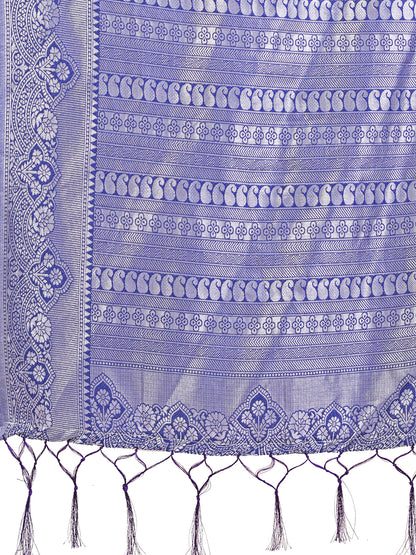 Graceful Light & Dark Sky Blue Silk Saree with Rich Woven Border