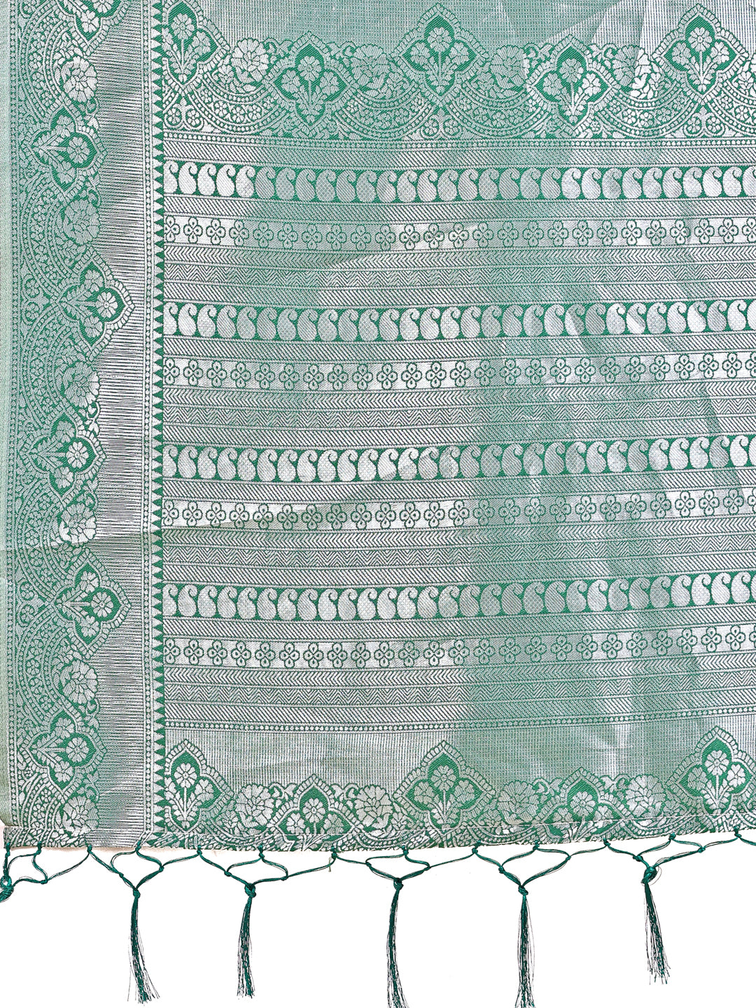 Graceful Light & Dark Light Green Silk Saree with Rich Woven Border & Paisley Pallu