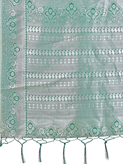 Graceful Light & Dark Light Green Silk Saree with Rich Woven Border & Paisley Pallu