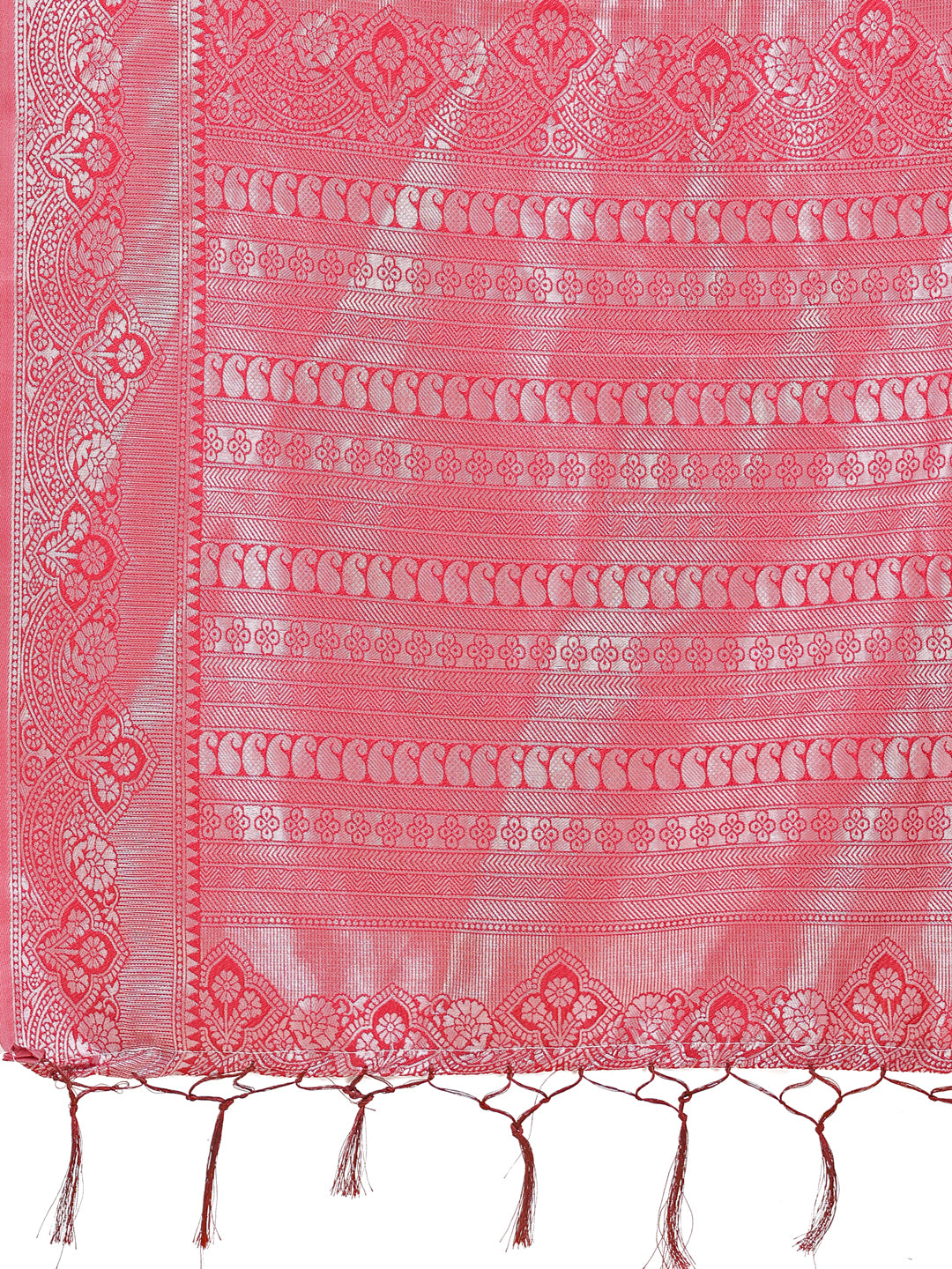 Graceful Light & Dark Peach Silk Saree with Rich Woven Border & Paisley Pallu