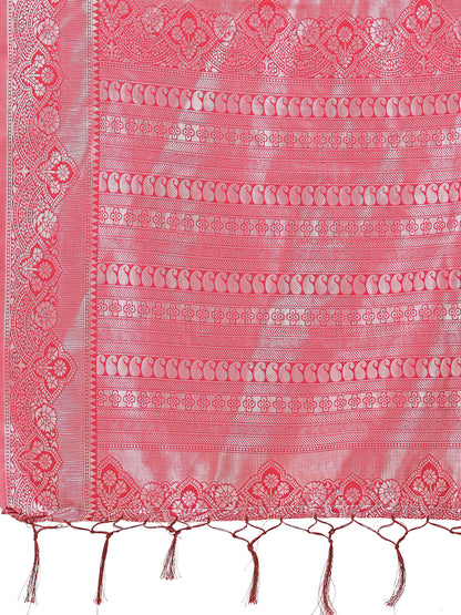 Graceful Light & Dark Peach Silk Saree with Rich Woven Border & Paisley Pallu