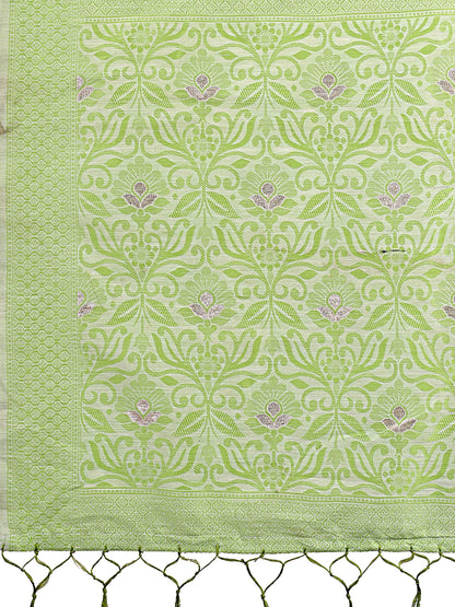 Astita Light Green Lichi Silk Saree with Floral Weaving & Tassel Pallu – Elegant Festive & Party Wear Saree