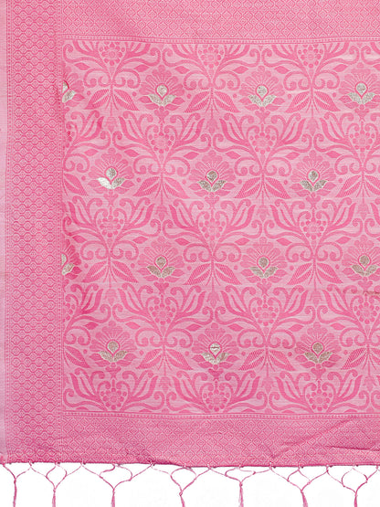 Astita Light Pink Lichi Silk Saree with Floral Weaving & Tassel Pallu – Elegant Festive & Party Wear Saree
