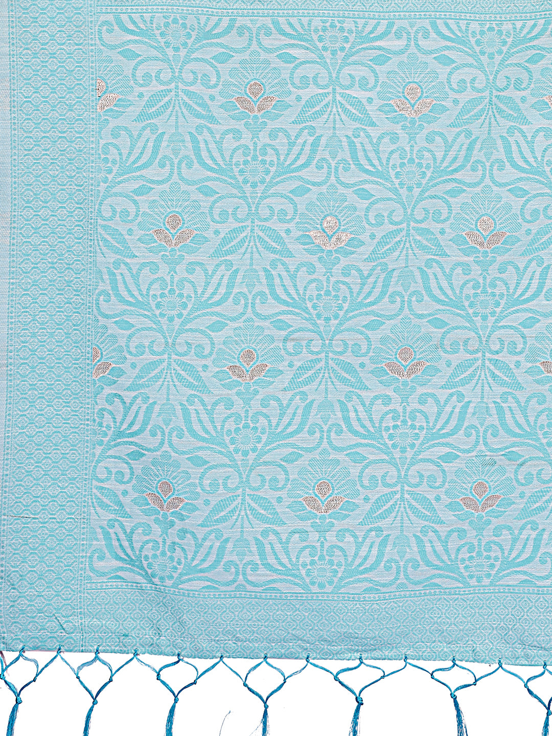 Astita Sky Blue Lichi Silk Saree with Floral Weaving & Tassel Pallu – Elegant Festive & Party Wear Saree