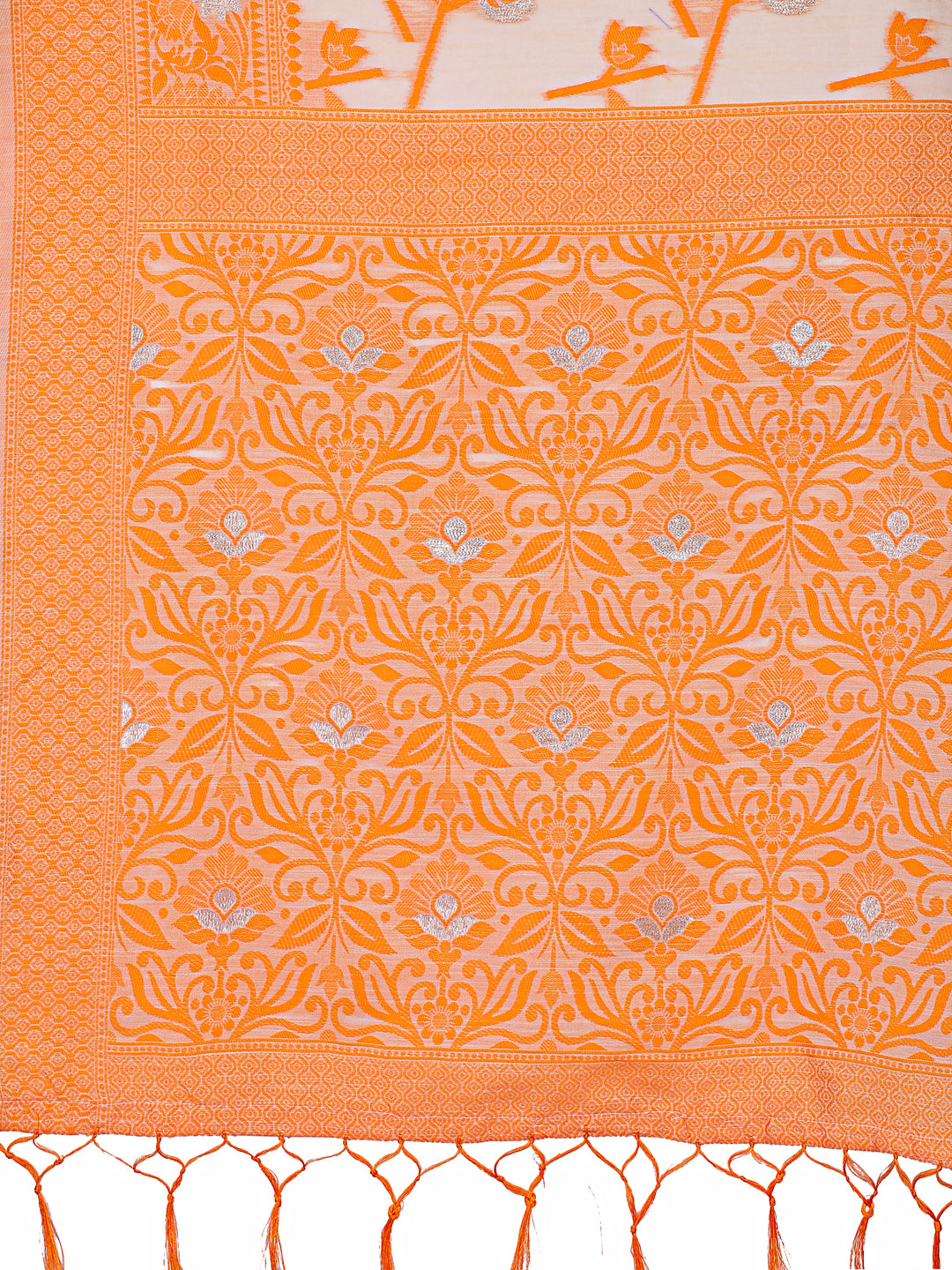 Astita Orange Lichi Silk Saree with Floral Weaving & Tassel Pallu – Elegant Festive & Party Wear Saree