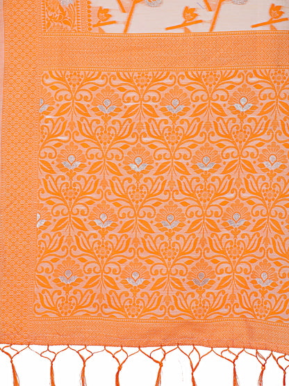 Astita Orange Lichi Silk Saree with Floral Weaving & Tassel Pallu – Elegant Festive & Party Wear Saree