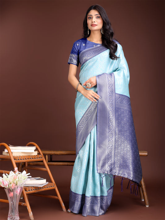 Astita Graceful Teal & Blue Banarasi Silk Saree with Rich Zari Woven Border – Traditional Elegance for Celebrations