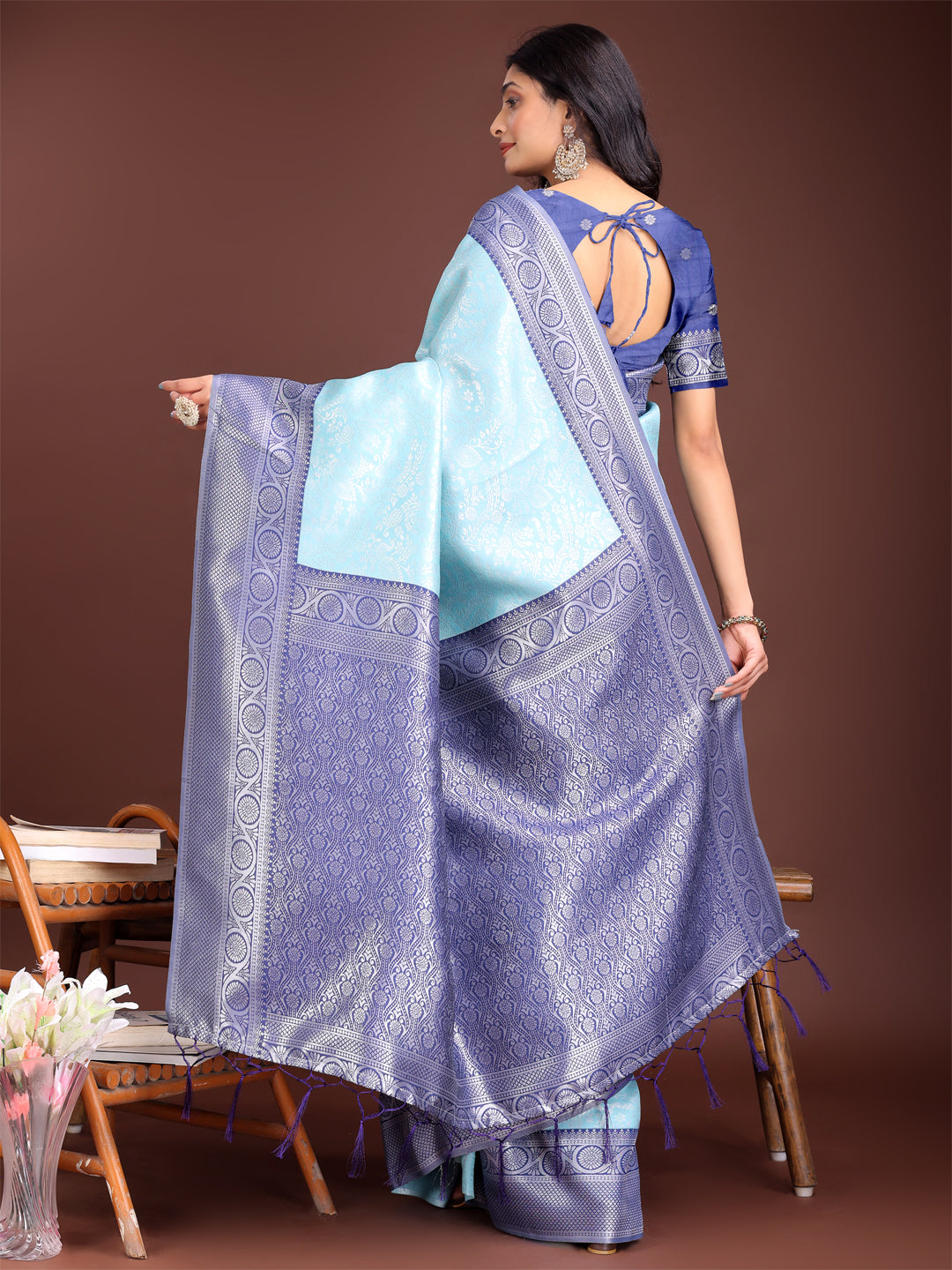Astita Graceful Teal & Blue Banarasi Silk Saree with Rich Zari Woven Border – Traditional Elegance for Celebrations