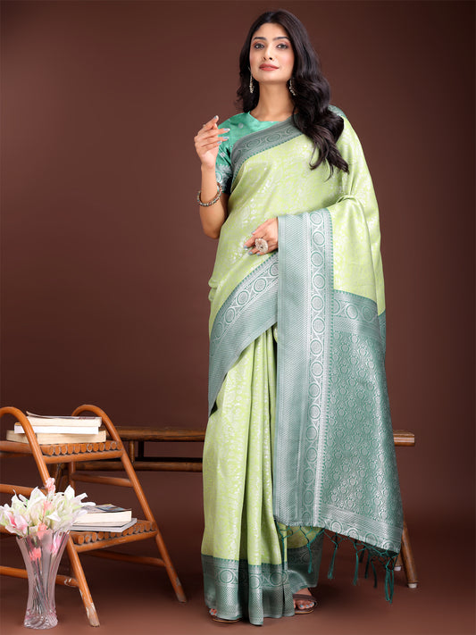 Astita Graceful Light Green & Green Banarasi Silk Saree with Rich Zari Woven Border – Traditional Elegance for Celebrations