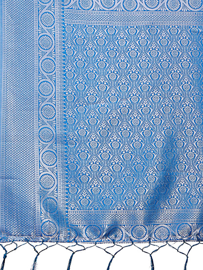 Astita Graceful Peach & Blue Banarasi Silk Saree with Rich Zari Woven Border – Traditional Elegance for Celebrations