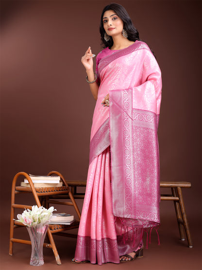 Astita Graceful Light Pink & Pink Banarasi Silk Saree with Rich Zari Woven Border – Traditional Elegance for Celebrations