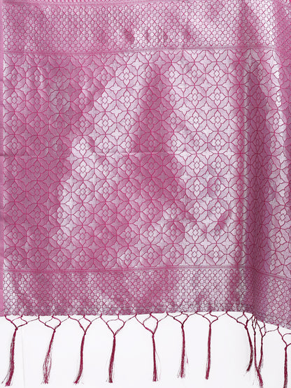 Astita Light Pink & Magenta Lichi Silk Saree with Rich Zari Pallu & Tassels – Soft Festive Wear Saree for Women