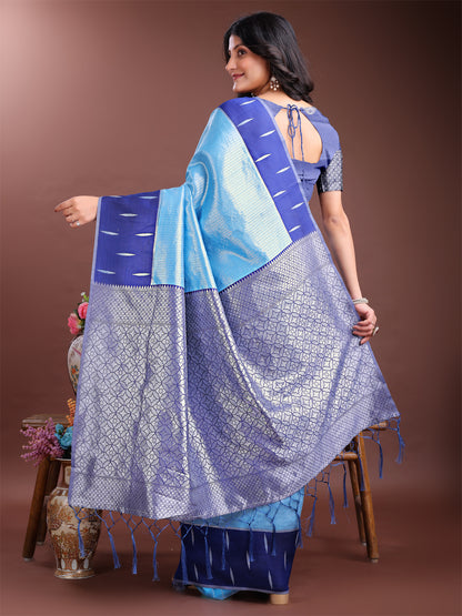 Astita Sky Blue & Blue Lichi Silk Saree with Rich Zari Pallu & Tassels – Soft Festive Wear Saree for Women