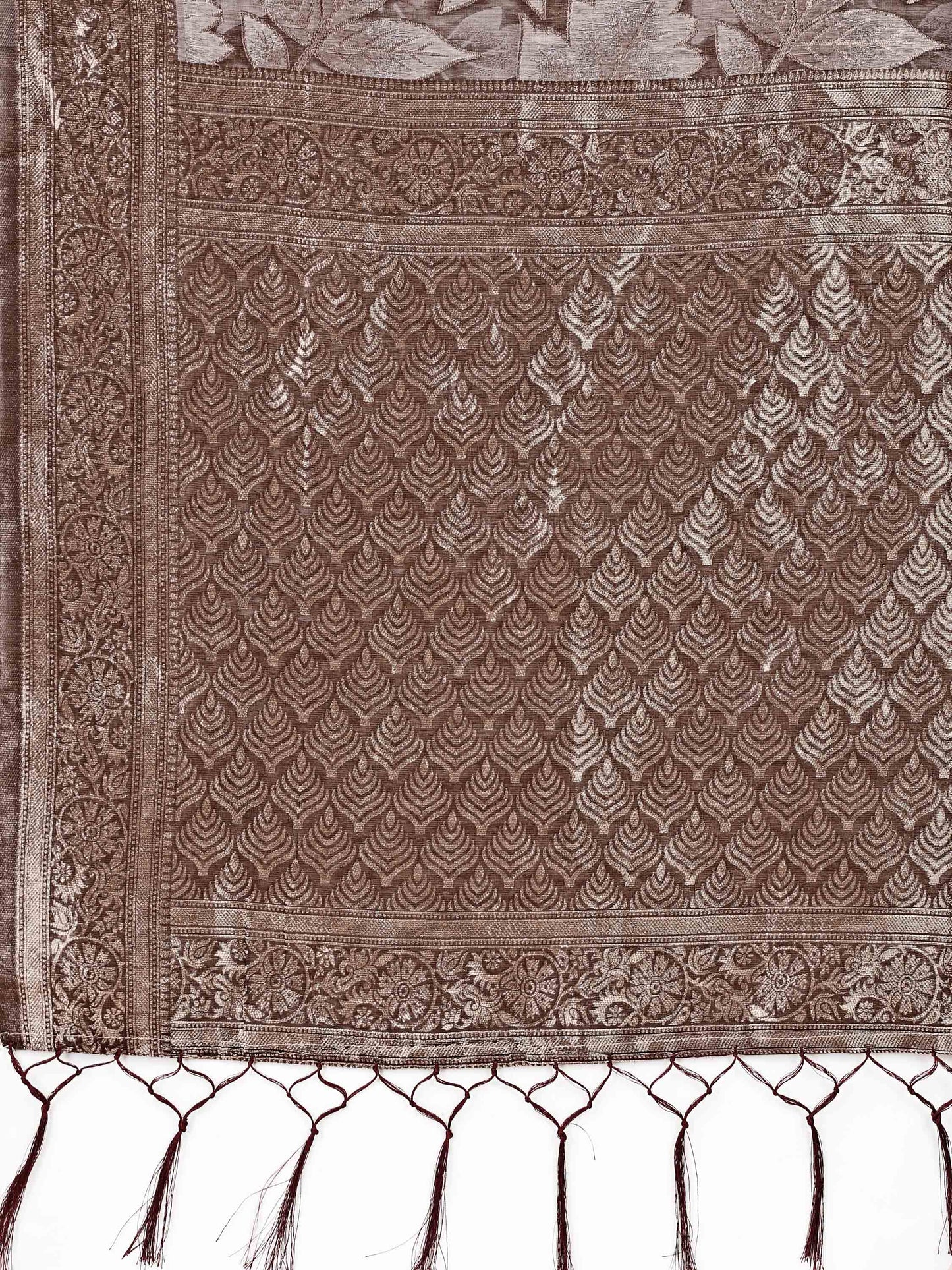 Elegant Brown Cotton Silk Saree with Floral Design & Rich Pallu