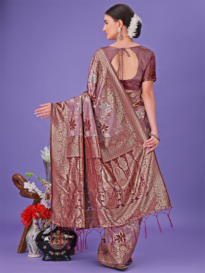 Astita Elegant Maroon Floral Lichi Silk Saree with Zari Weaving and Rich Pallu – Wedding & Festive Wear Saree
