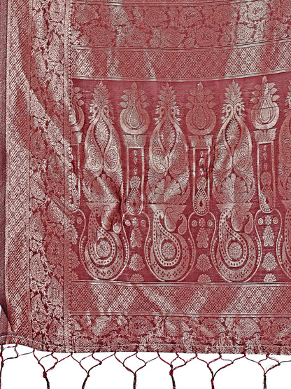 Astita Elegant Maroon Floral Lichi Silk Saree with Zari Weaving and Rich Pallu – Wedding & Festive Wear Saree