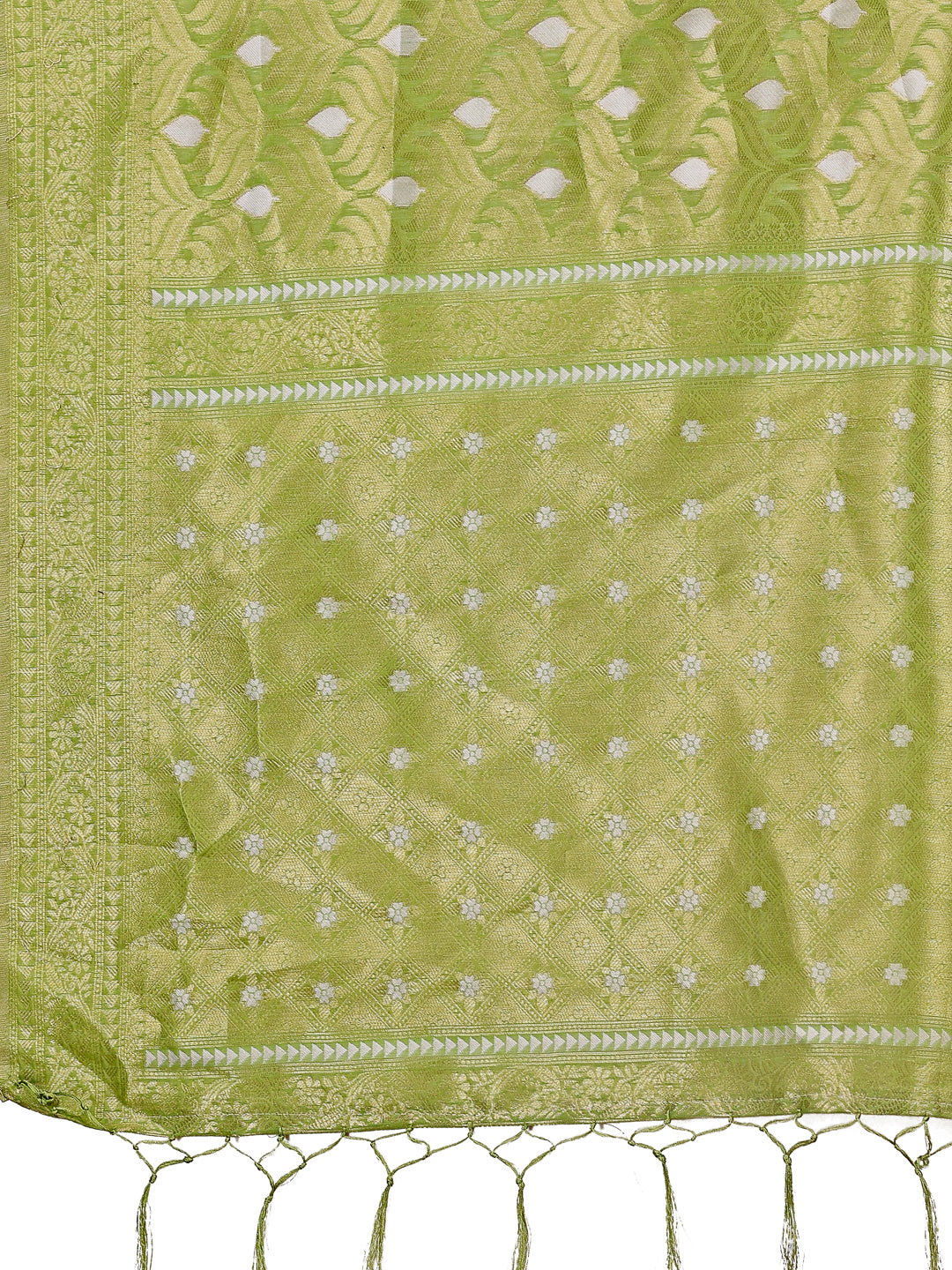 Astita Elegant Light Green Linen Saree with Silver Zari Butta & Pallu – Daily Wear | Festive Look | Soft Feel
