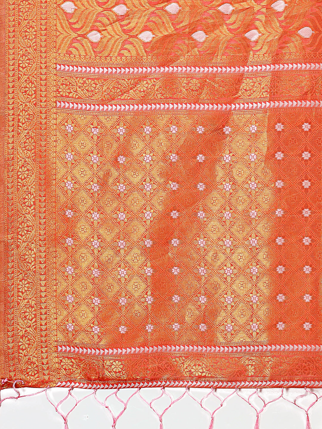 Astita Elegant Orange Linen Saree with Silver Zari Butta & Pallu – Daily Wear | Festive Look | Soft Feel