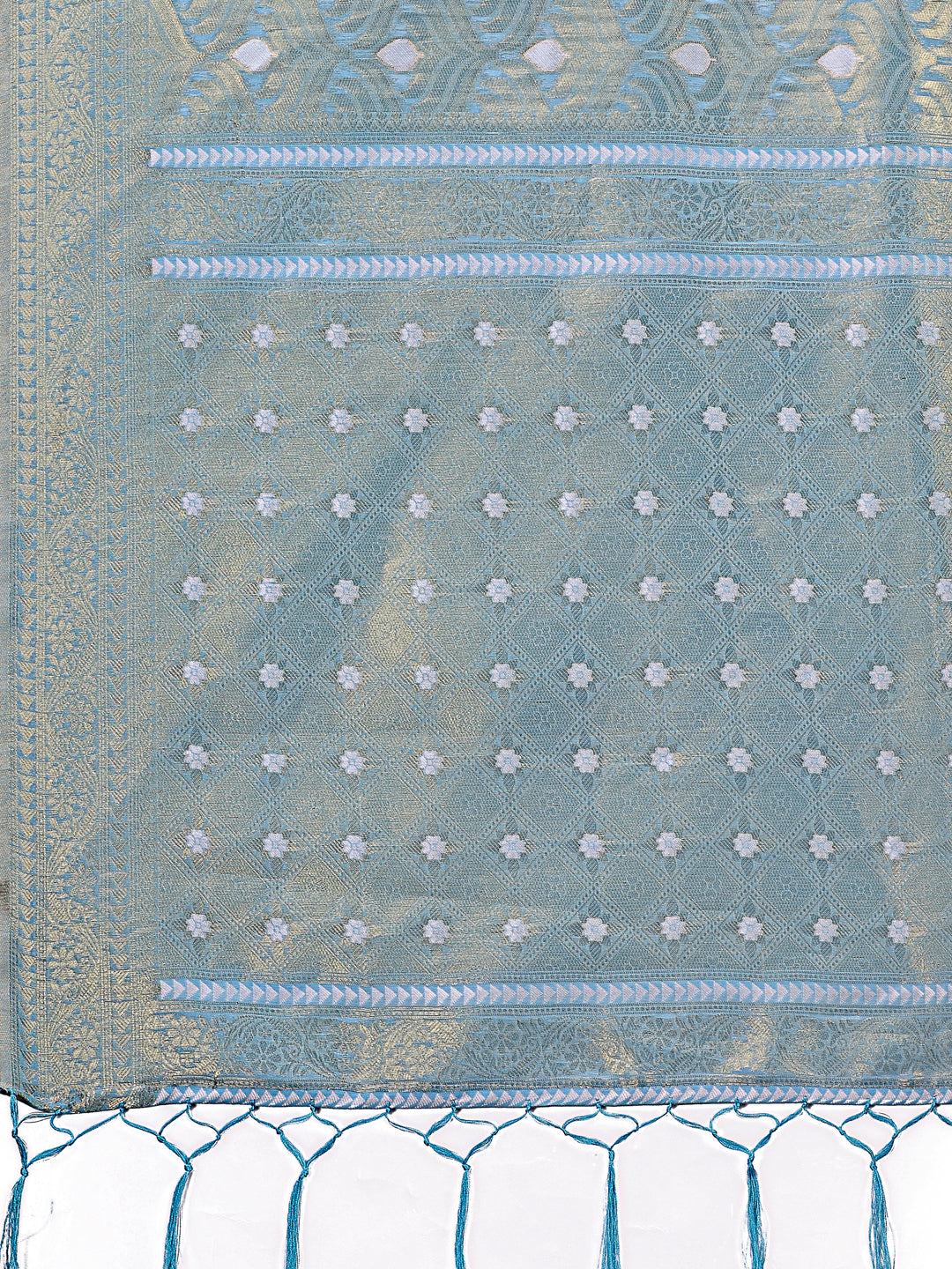 Astita Elegant Sky Blue Linen Saree with Silver Zari Butta & Pallu – Daily Wear | Festive Look | Soft Feel