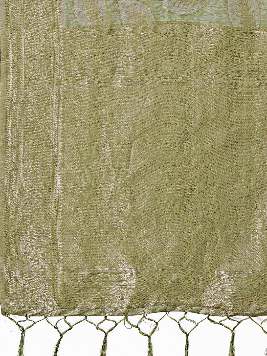 Astita Light Green Linen Cotton Saree with Golden Zari Leaf Design & Elegant Pallu – Festive | Office | Daily Wear