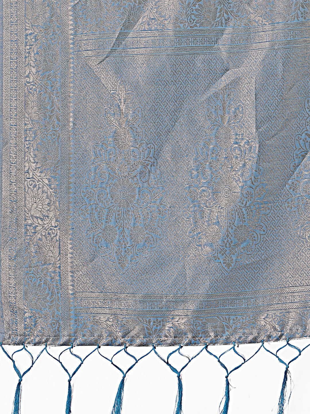 Astita Sky Blue Linen Cotton Saree with Golden Zari Leaf Design & Elegant Pallu – Festive | Office | Daily Wear