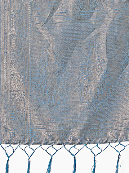 Astita Sky Blue Linen Cotton Saree with Golden Zari Leaf Design & Elegant Pallu – Festive | Office | Daily Wear