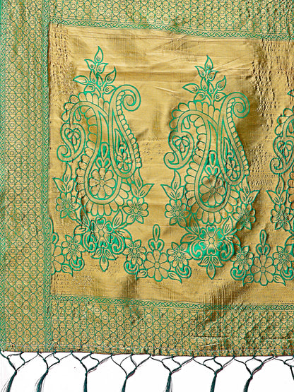 Astita Majestic Green Silk Saree with Gold Zari & Floral Design – Perfect for Festive & Traditional Occasions