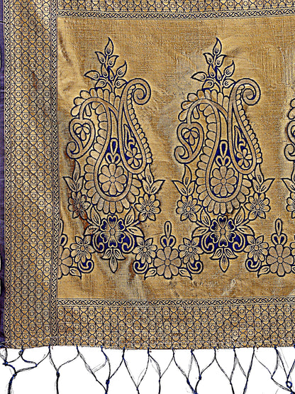 Astita Majestic Navy Blue Silk Saree with Gold Zari & Floral Design – Perfect for Festive & Traditional Occasions