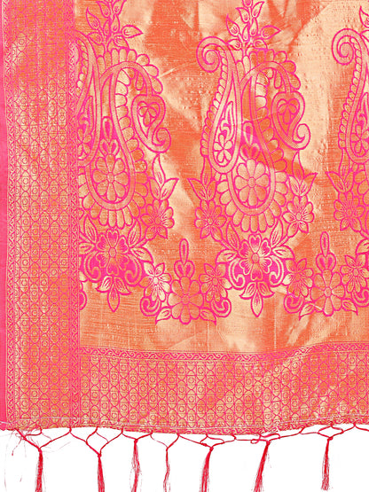 Astita Majestic Pink Silk Saree with Gold Zari & Floral Design – Perfect for Festive & Traditional Occasions
