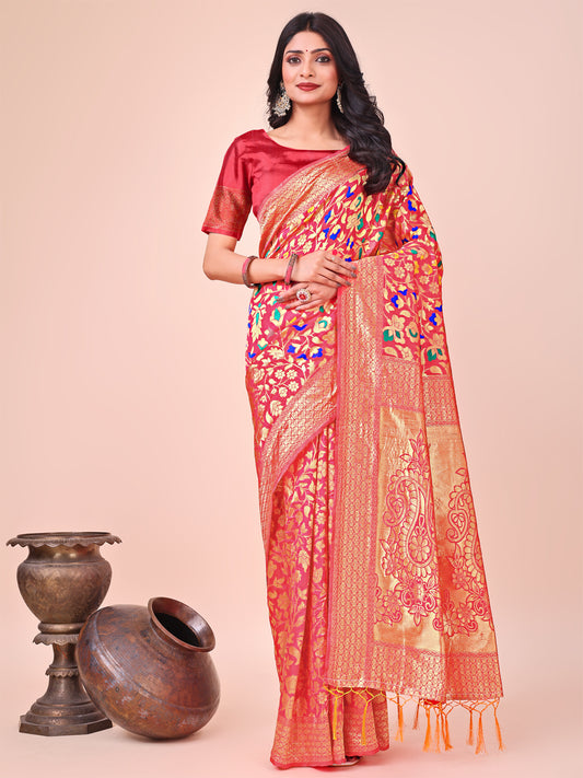 Astita Majestic Maroon Silk Saree with Gold Zari & Floral Design – Perfect for Festive & Traditional Occasions