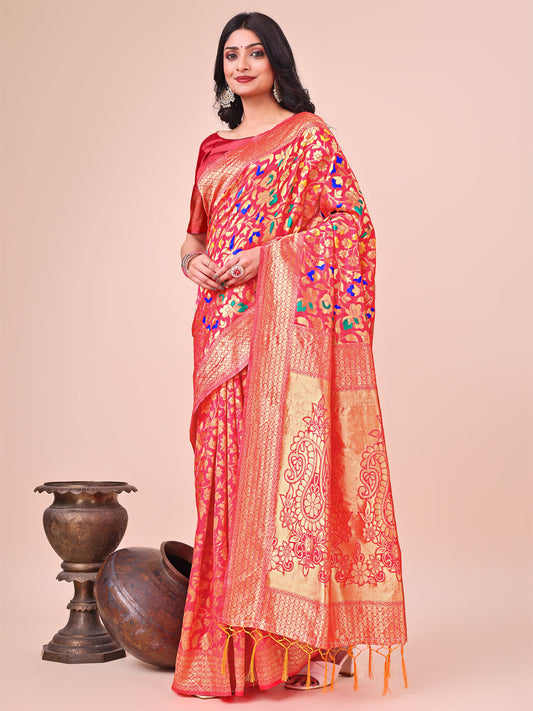 Astita Majestic Maroon Silk Saree with Gold Zari & Floral Design – Perfect for Festive & Traditional Occasions