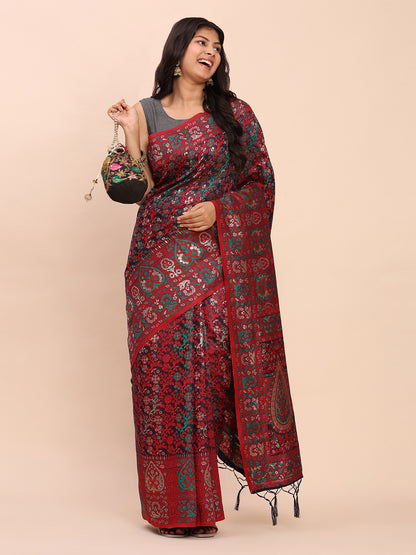 Astita Elegant Pink Jacquard Linen Cotton Saree with Traditional Multicolor Weave & Tassel Pallu – Festive & Casual Wear for Women
