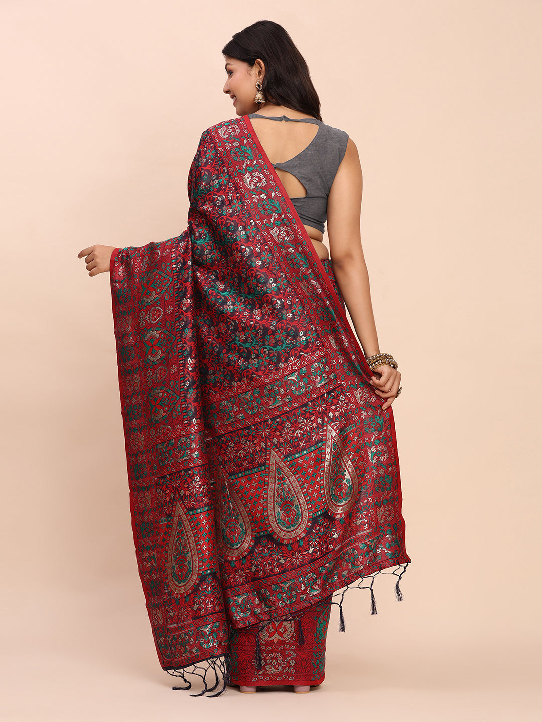 Astita Elegant Pink Jacquard Linen Cotton Saree with Traditional Multicolor Weave & Tassel Pallu – Festive & Casual Wear for Women
