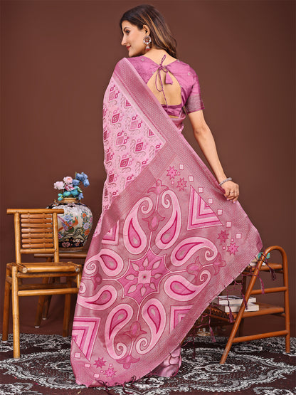 Astita Grace in Every Thread: Pink Patola Linen Cotton Saree Woven with Cultural Elegance
