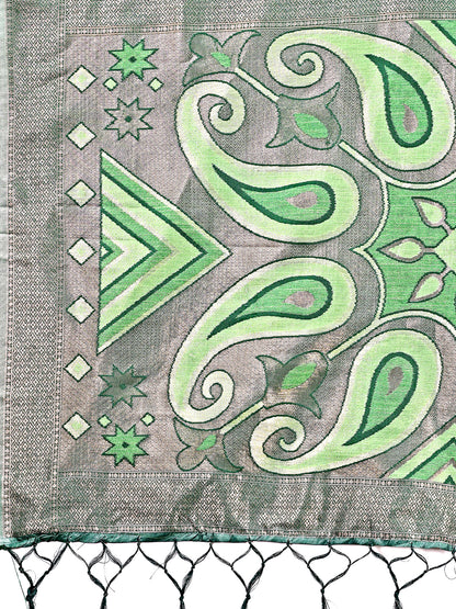 Astita Grace in Every Thread: Light green Patola Linen Cotton Saree Woven with Cultural Elegance