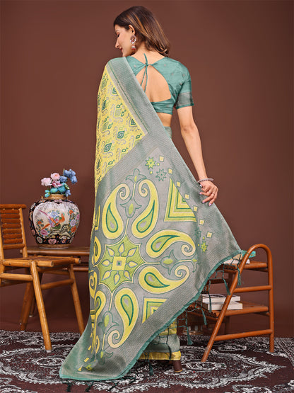Astita Grace in Every Thread: Yellow Patola Linen Cotton Saree Woven with Cultural Elegance