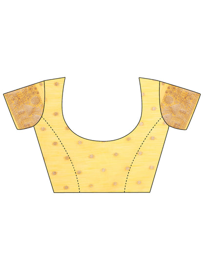 Yellow Linen Saree with Multicolor Weaving & Zari Pallu