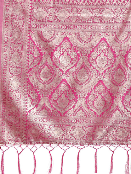 Astita Graceful Cream & Pink Linen Cotton Saree with Rich Zari Pallu – A Touch of Royal Comfort
