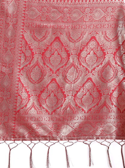 Astita Graceful Cream & Red Linen Cotton Saree with Rich Zari Pallu – A Touch of Royal Comfort