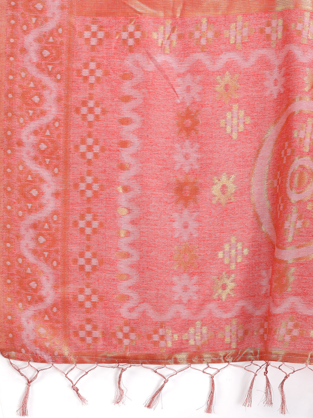 Astita Graceful Beige & Coral Linen Cotton Saree – Lightweight Elegance for Modern Women